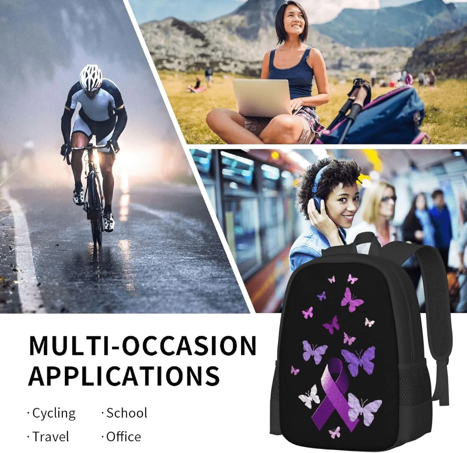Pancreatic Cancer Awareness Backpack Lightweight Large Capacity Laptop Backpack Travel Backpacks for Unisex