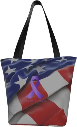 Pancreatic Cancer Awareness Purple Ribbon Women'S Casual One Shoulder Carry Shopping Bag Large Capacity Working Storage Handbag