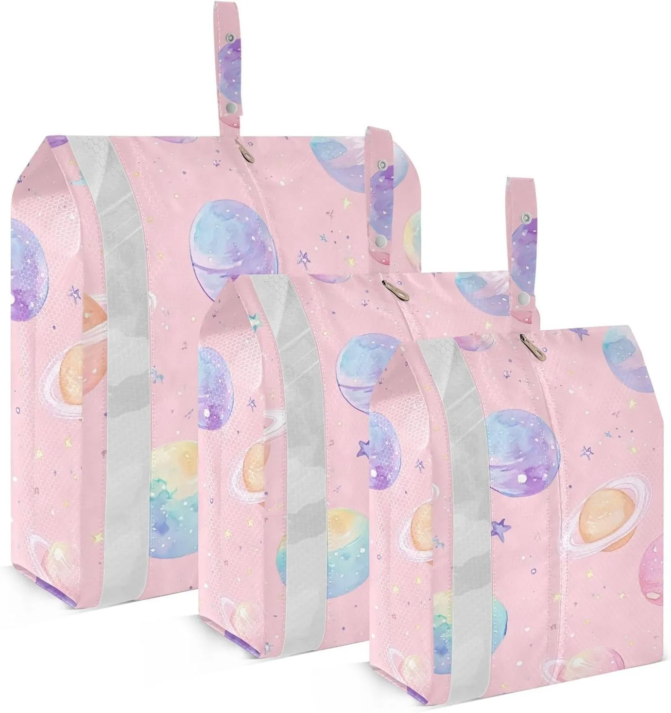 Pastel Planets Travel Storage Bag with Lanyard - Portable Lightweight Classified Storage Bag with Zipper, Dust and Waterproof Travel Packing Cube for Suitcase,3 Pieces