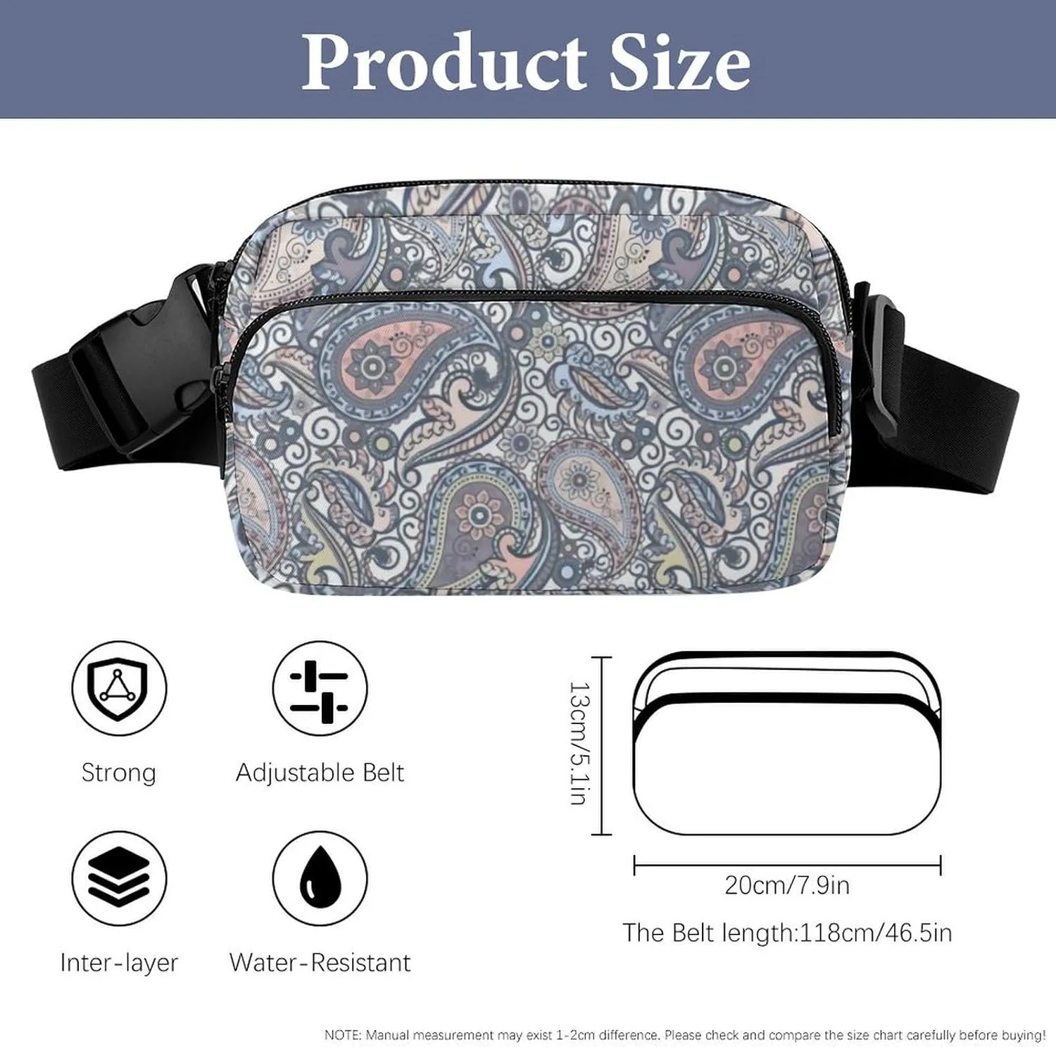 Pastel Purple Coral Pink Paisley Art Large Capacity Portable All Print Waist Bag