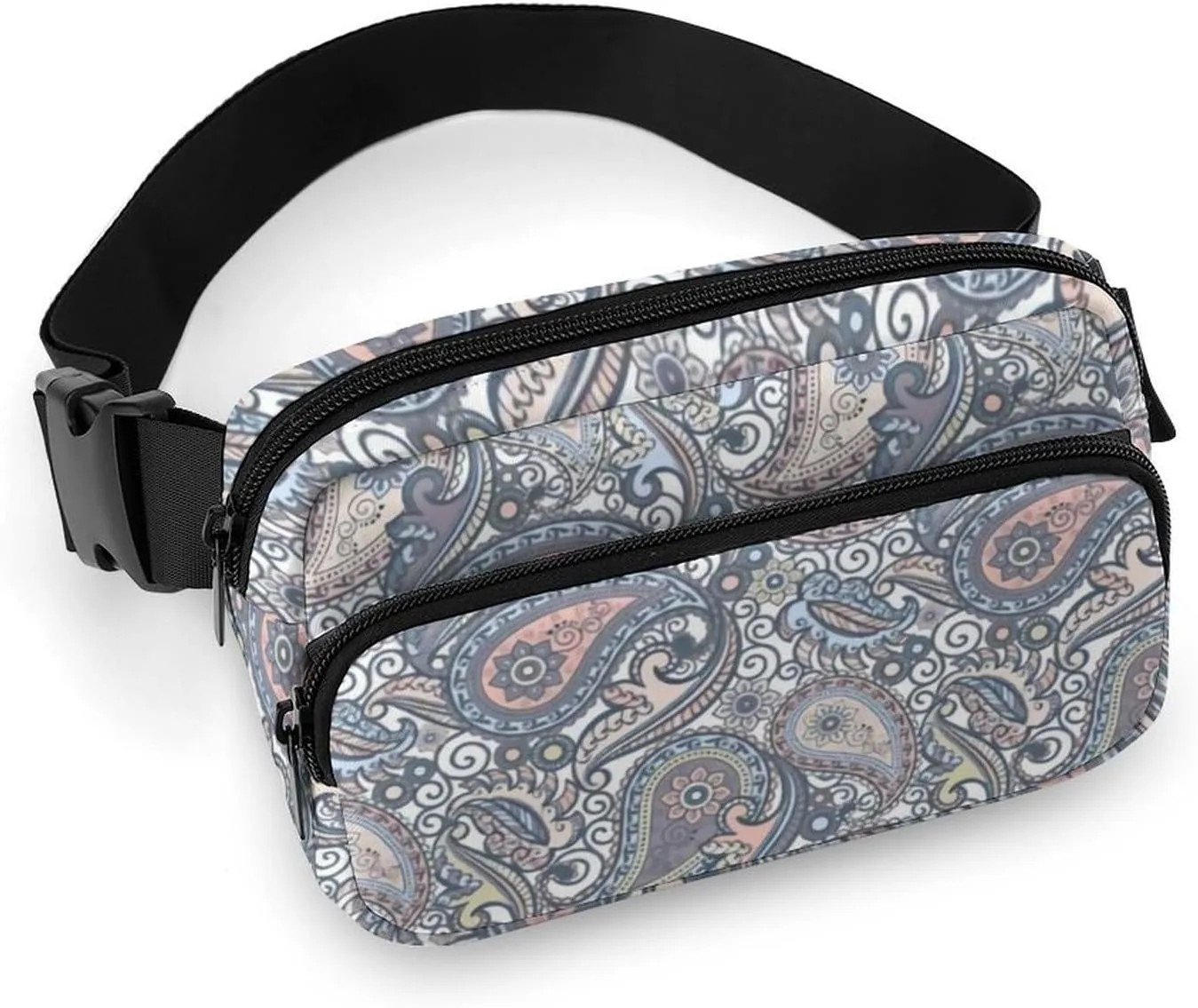 Pastel Purple Coral Pink Paisley Art Large Capacity Portable All Print Waist Bag