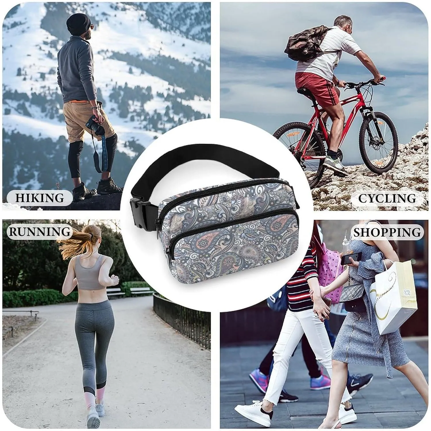 Pastel Purple Coral Pink Paisley Art Large Capacity Portable All Print Waist Bag