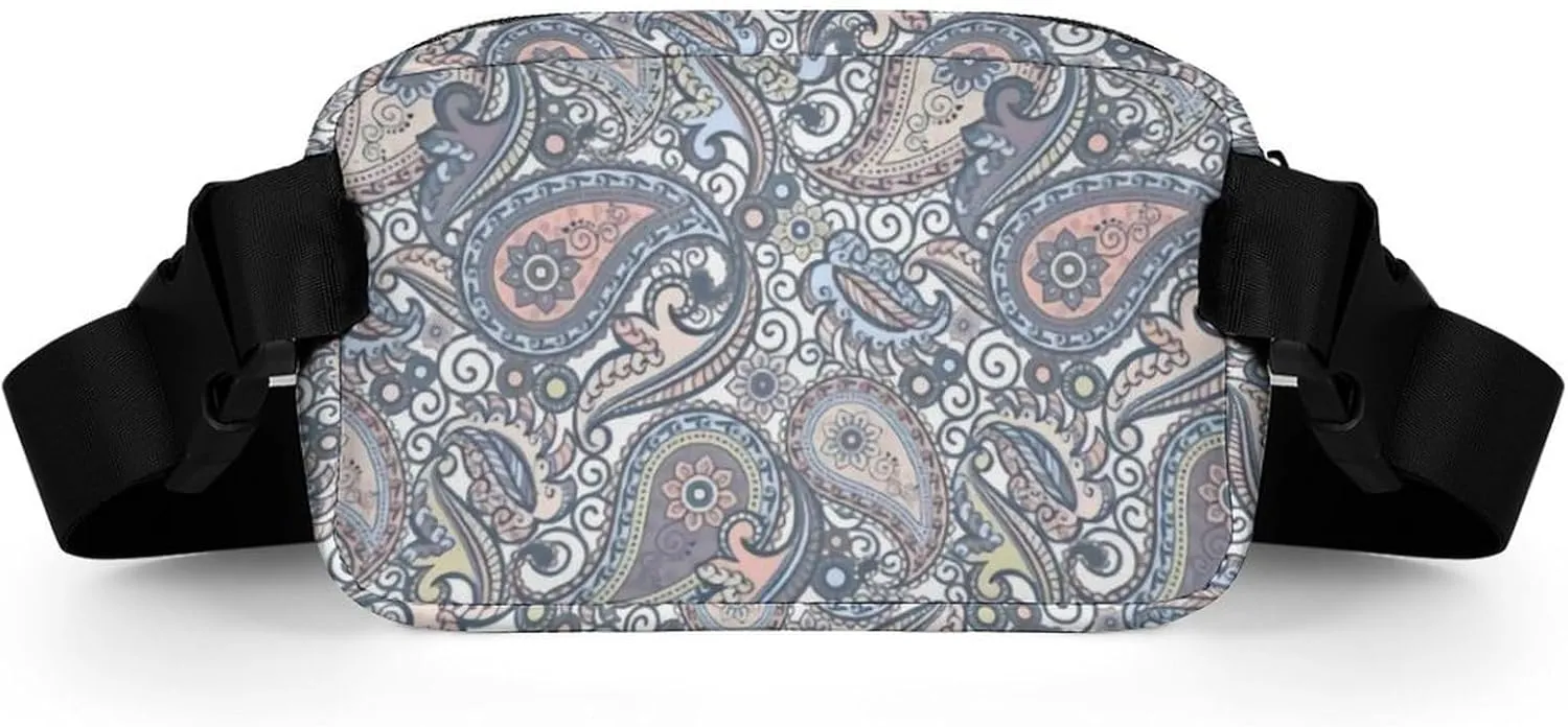 Pastel Purple Coral Pink Paisley Art Large Capacity Portable All Print Waist Bag