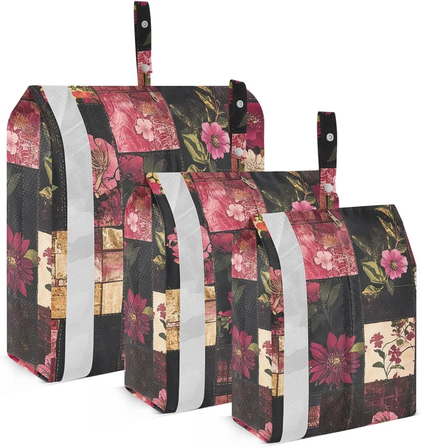 Patchwork Red Flowers Travel Storage Bag with Lanyard - Portable Lightweight Classified Storage Bag with Zipper, Dust and Waterproof Travel Packing Cube for Suitcase,3 Pieces