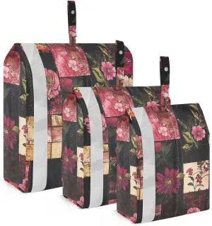 Patchwork Red Flowers Travel Storage Bag with Lanyard - Portable Lightweight Classified Storage Bag with Zipper, Dust and Waterproof Travel Packing Cube for Suitcase,3 Pieces