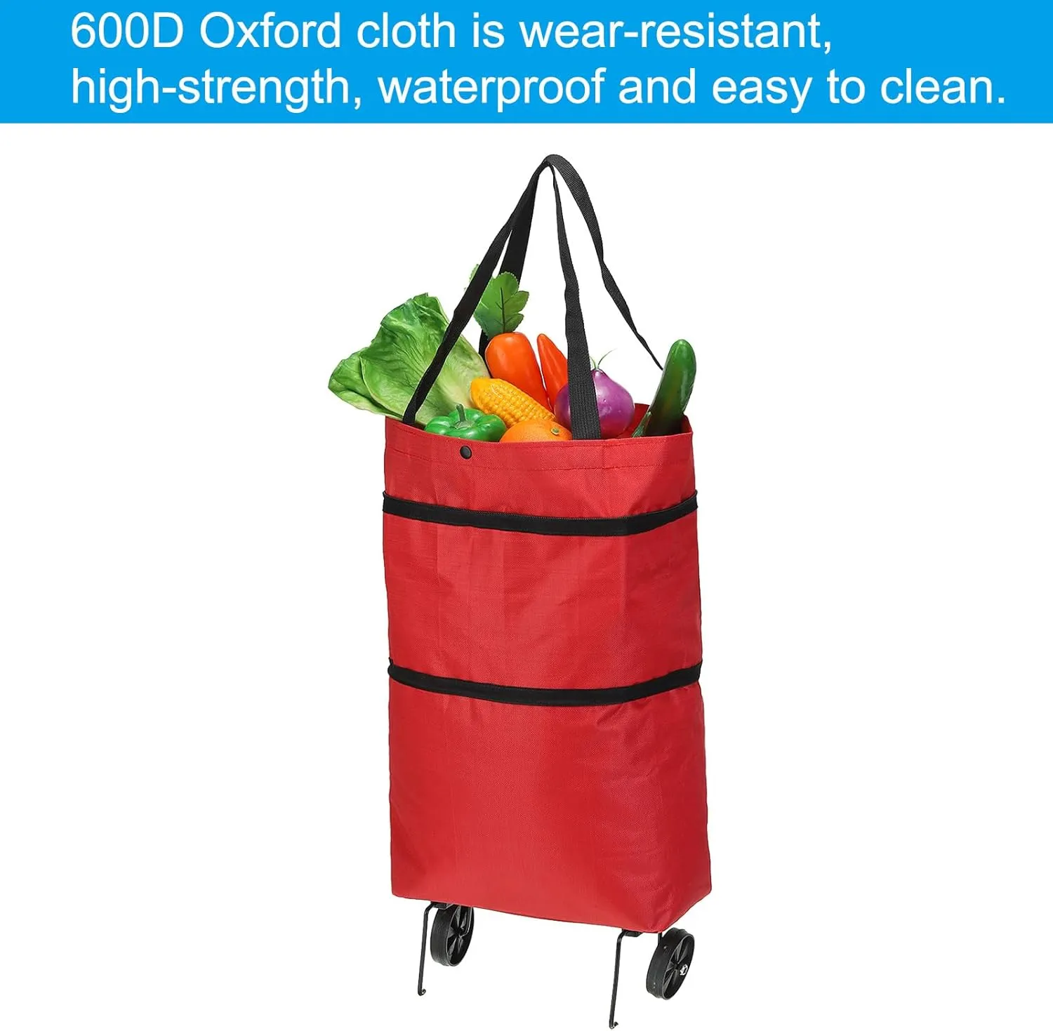 PATIKIL 13-18 Inch Foldable Shopping Bag with Wheels, Collapsible Trolley Bags Portable Grocery Bags Travel Bags for Vegetable Fruit Clothing Storage, Pink