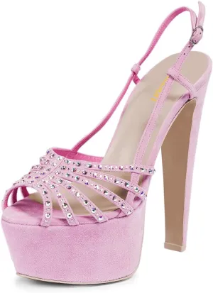 Pazzion Women Sexy Peep Toe Cone High Heel Sandals with Crystal Studs Platform Slingbacks Fashion Party Shoes Size 4-16 US