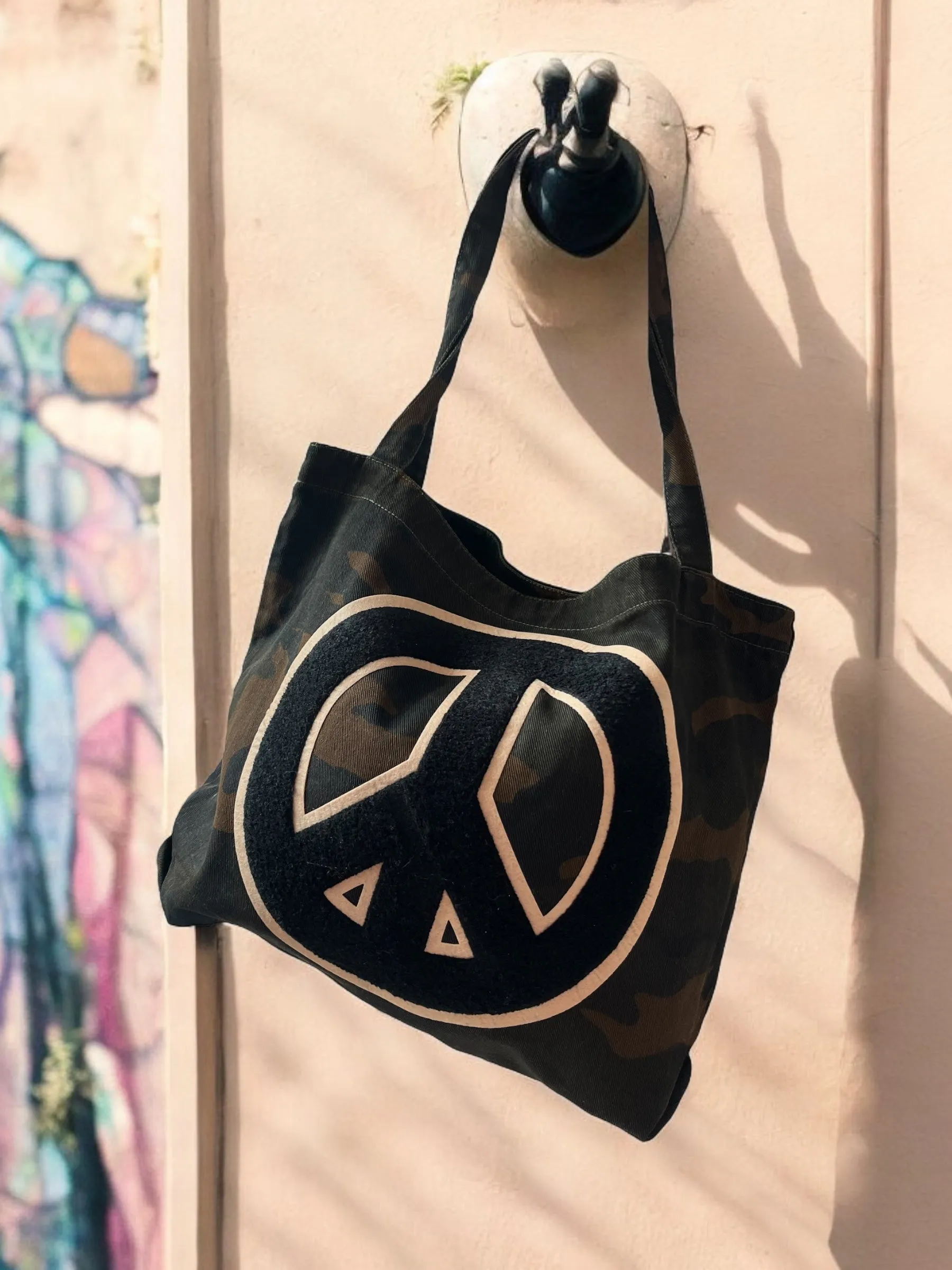 Peace sign camo bag