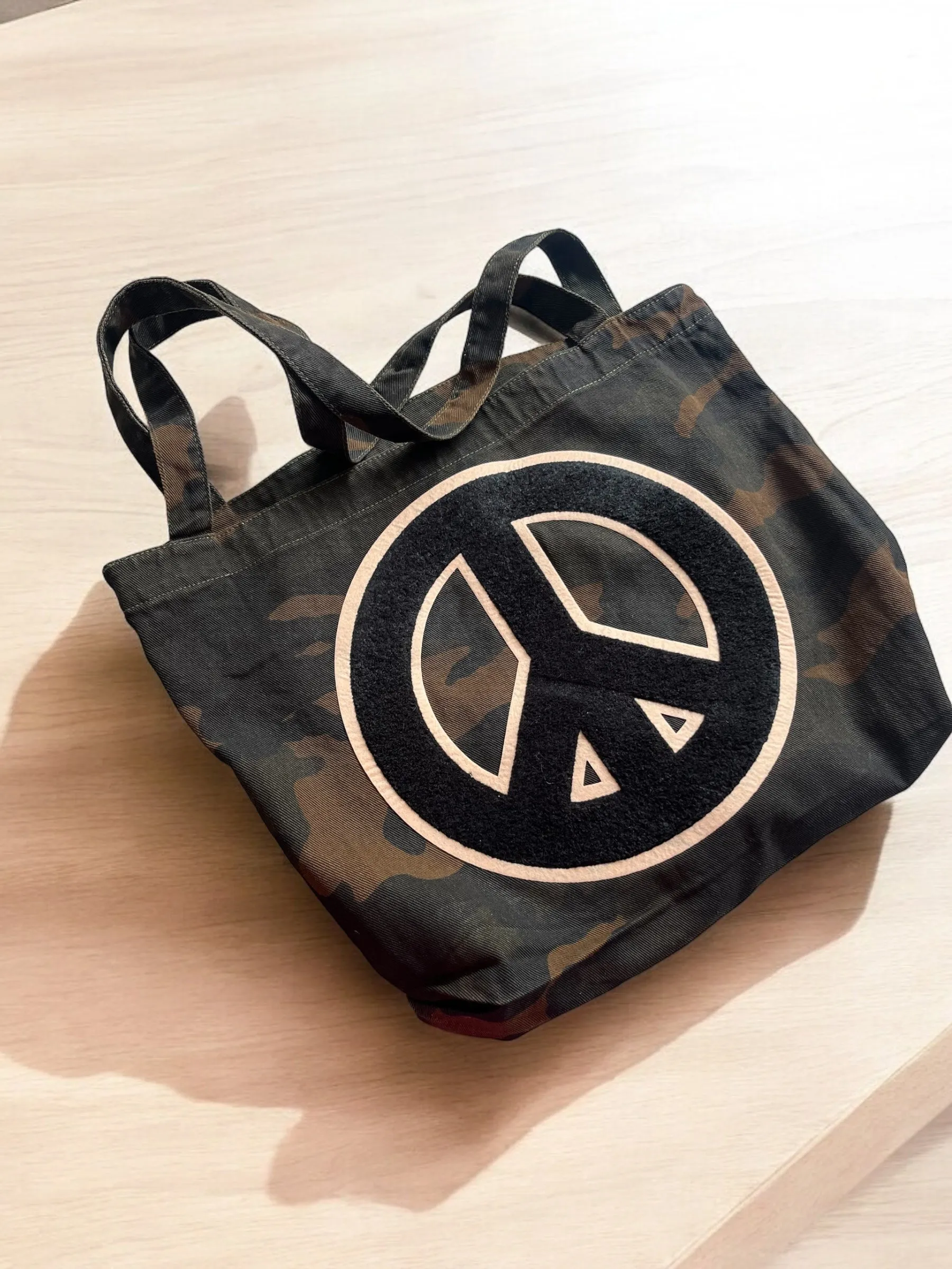 Peace sign camo bag