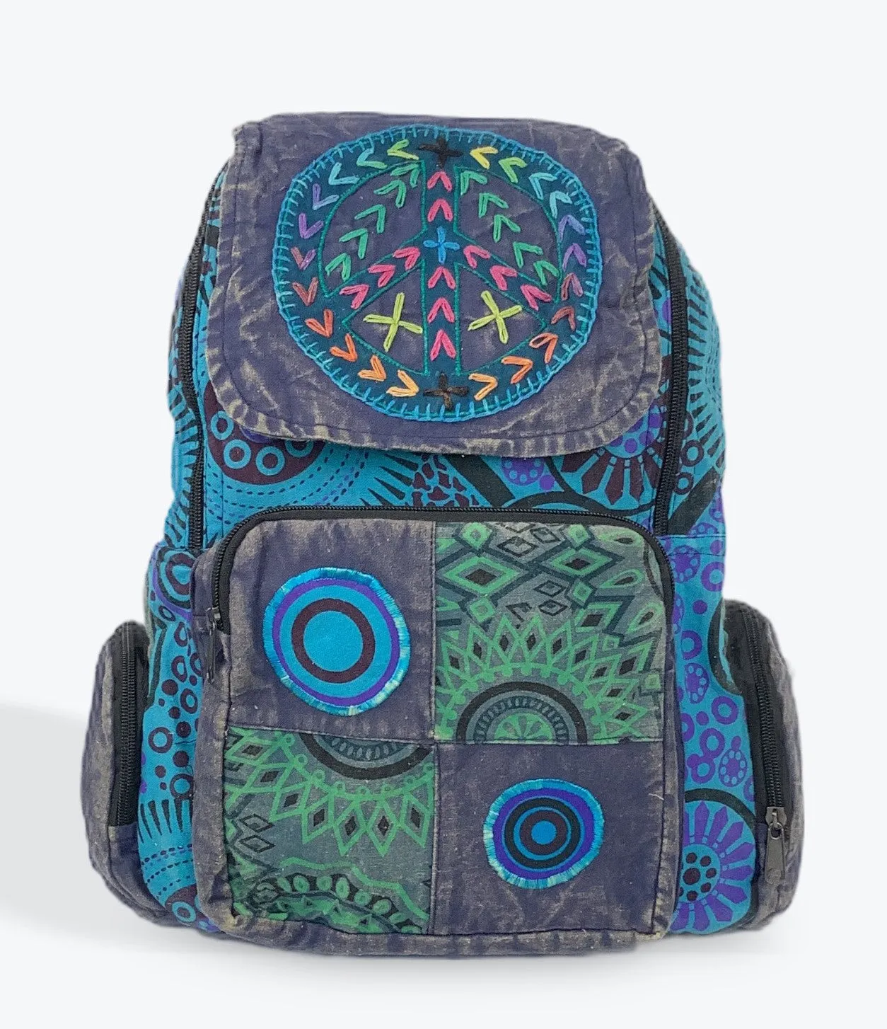 Peace Stonewashed Patchwork Backpack Nepalese