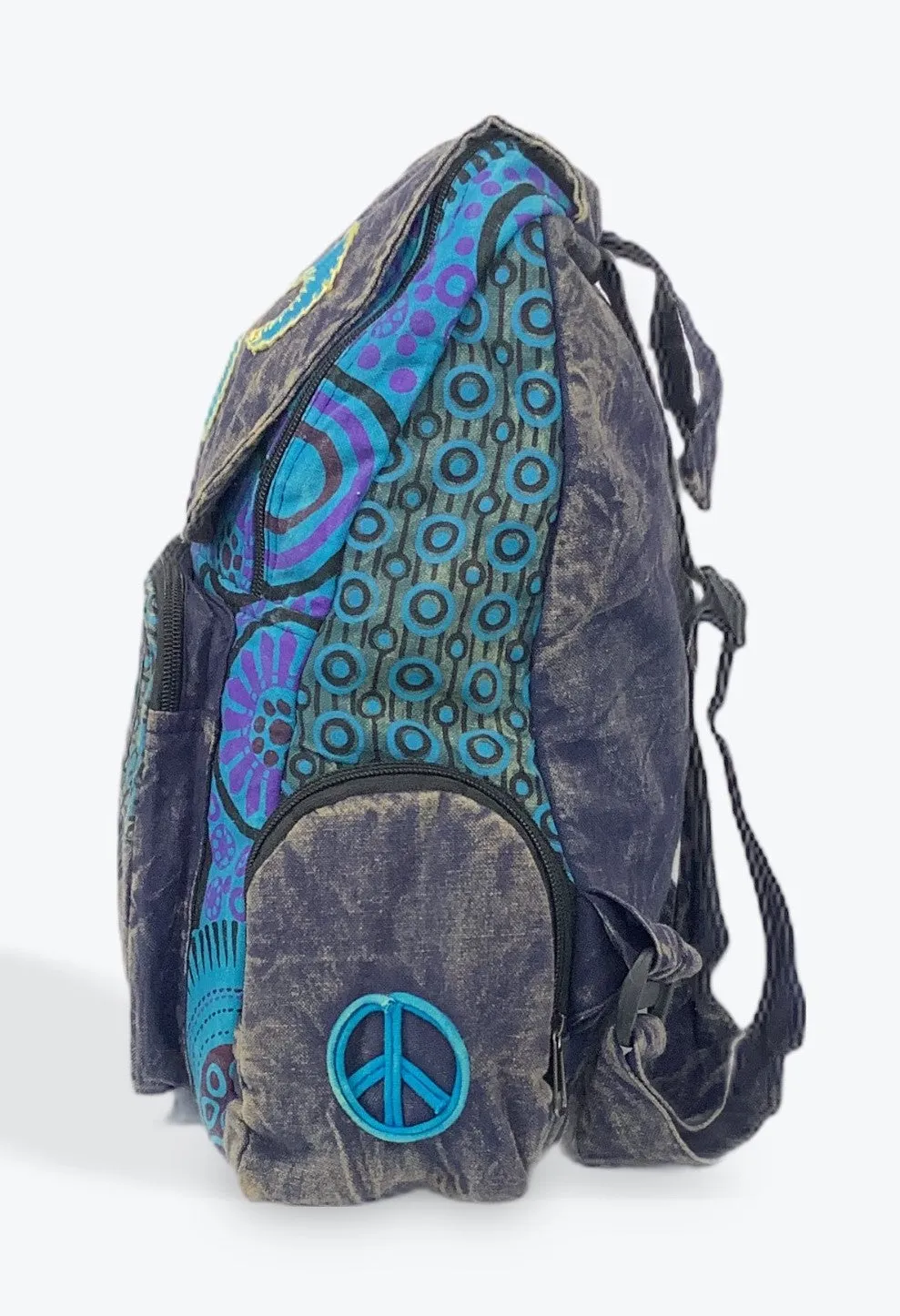 Peace Stonewashed Patchwork Backpack Nepalese
