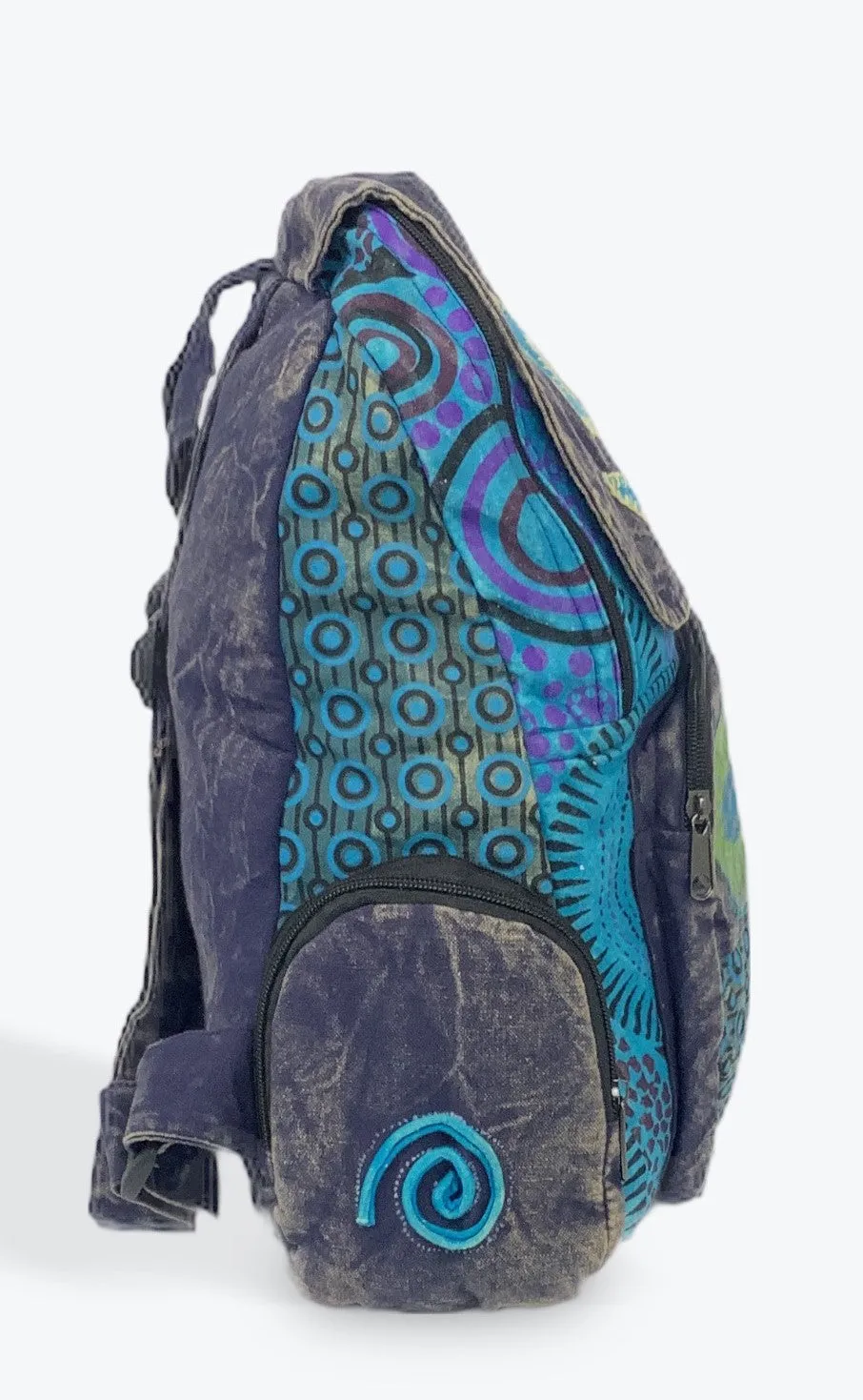 Peace Stonewashed Patchwork Backpack Nepalese