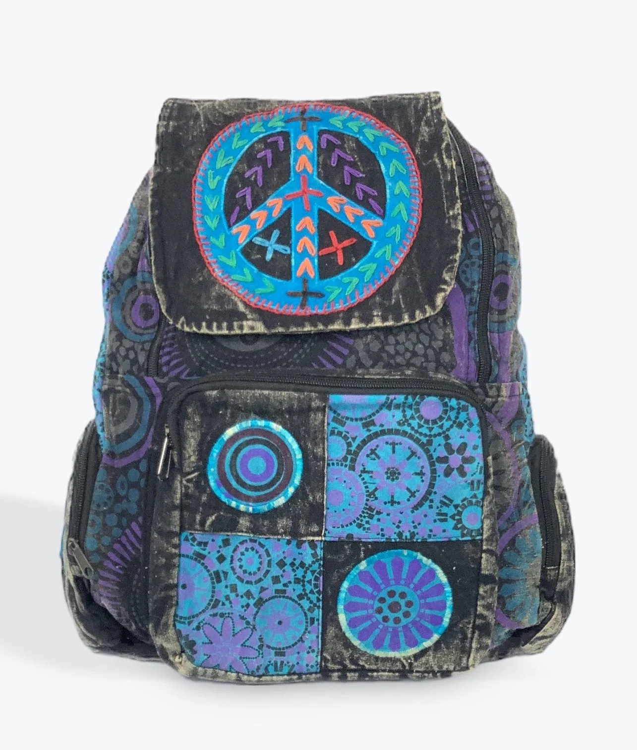 Peace Stonewashed Patchwork Backpack Nepalese
