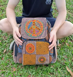 Peace Stonewashed Patchwork Backpack Nepalese