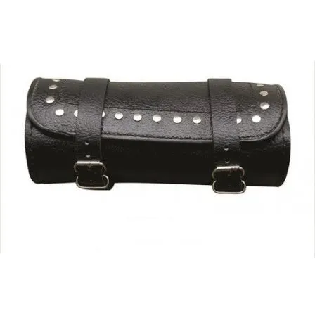 Pebble Grain Finish Leather Studded Round Tool Bag