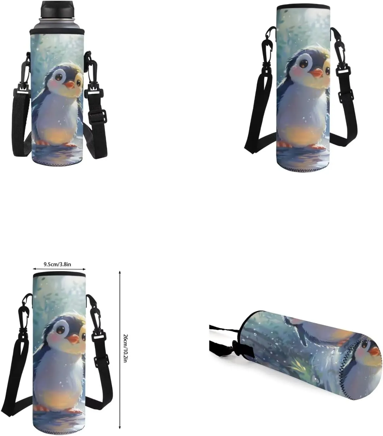 Penguin Backpack for Girls Kids Backpack with Lunch Box Water Bottle Holder with Strap and Kawaii Pencil Case 4PCS Set Cute Bookbag with Front Pocket 17 inch Large Capacity School Bag for Boys