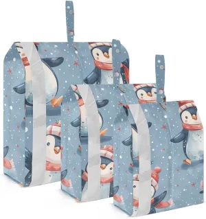 Penguins Travel Storage Bag with Lanyard - Portable Lightweight Classified Storage Bag with Zipper, Dust and Waterproof Travel Packing Cube for Suitcase,3 Pieces