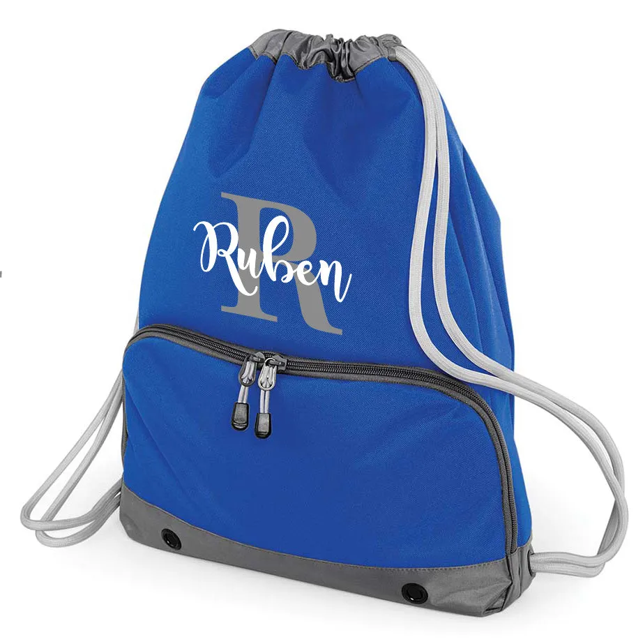 Personalised Pro Backpack with Water bottle pocket and Matching Gym Bag Initial and Name 23L Royal Blue Set