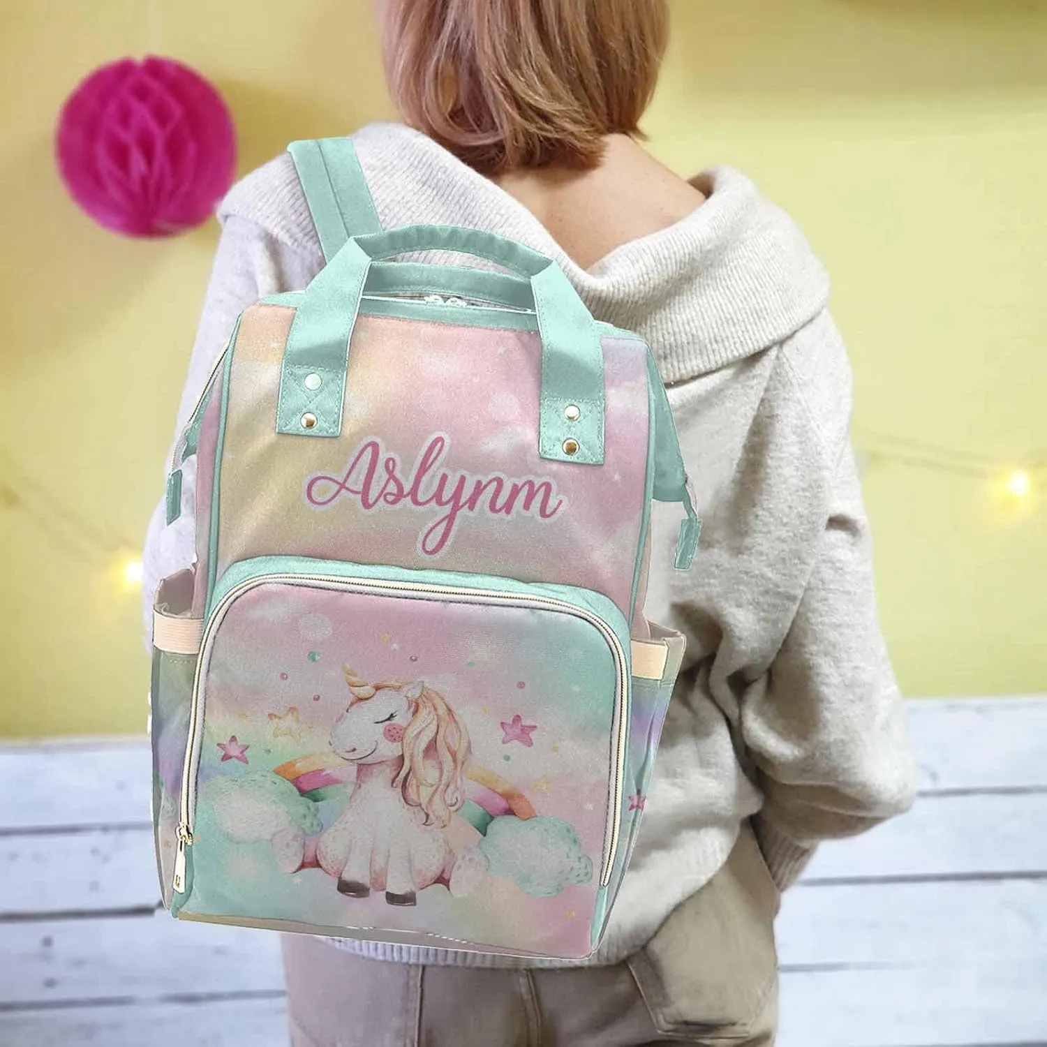 Personalized Baby Diaper Bag with Name for Holiday, Custom Nursing Mommy Daypack for Travel with Large Capacity for Women/Mom