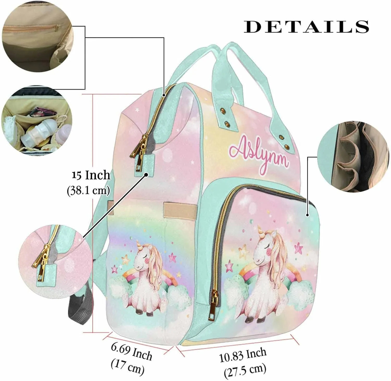 Personalized Baby Diaper Bag with Name for Holiday, Custom Nursing Mommy Daypack for Travel with Large Capacity for Women/Mom