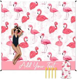 Personalized Beach Blanket Waterproof Sandproof, Custom Oversized Flamingo Beach Mat for 6-8 Adults, 118x110 Inches Lightweight Picnic Blanket with 4 Corner Pockets for Outdoor, Travel, Camping