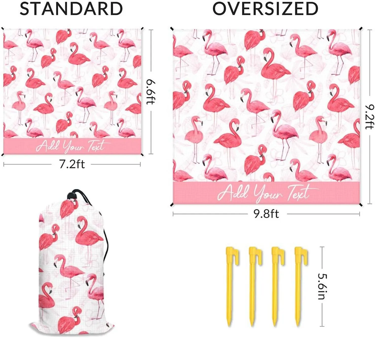 Personalized Beach Blanket Waterproof Sandproof, Custom Oversized Flamingo Beach Mat for 6-8 Adults, 118x110 Inches Lightweight Picnic Blanket with 4 Corner Pockets for Outdoor, Travel, Camping