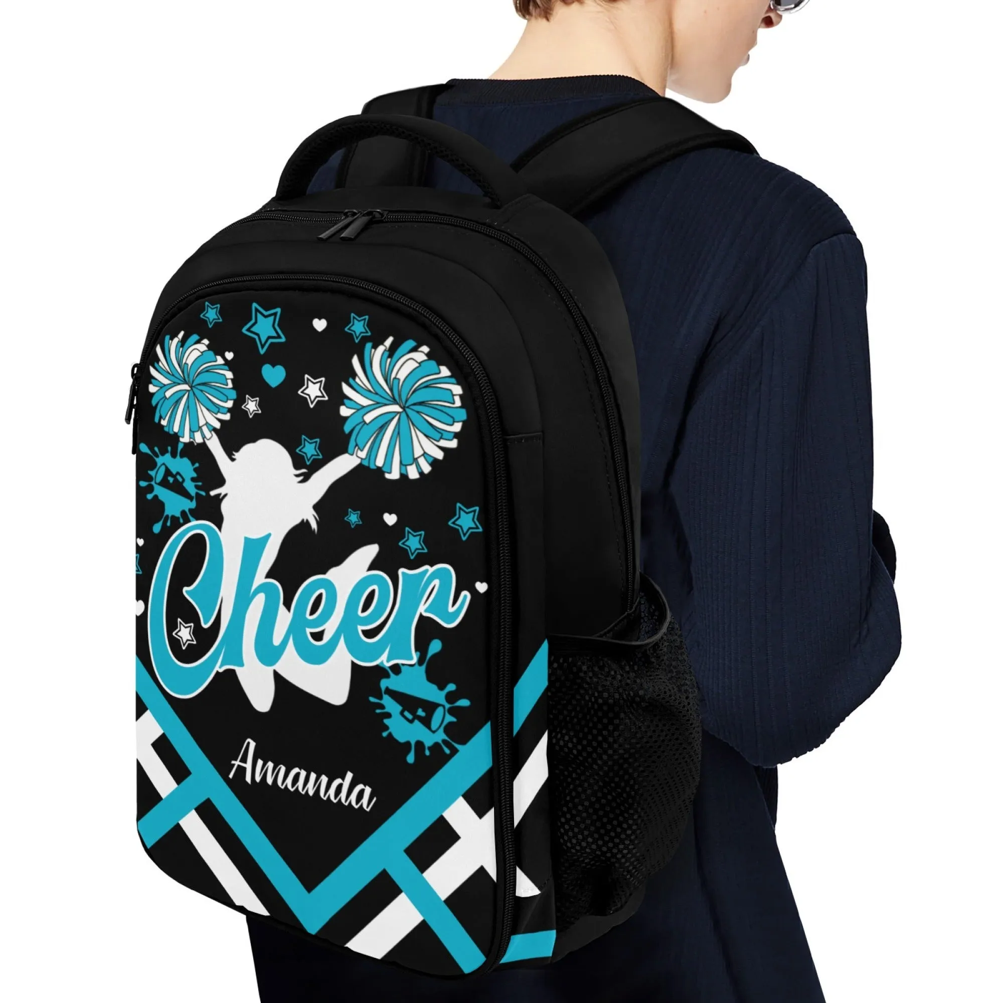 Personalized Cheer Cheerleader Blue Gold Green Orange Purple Red All Over Print Student's Name Backpacks