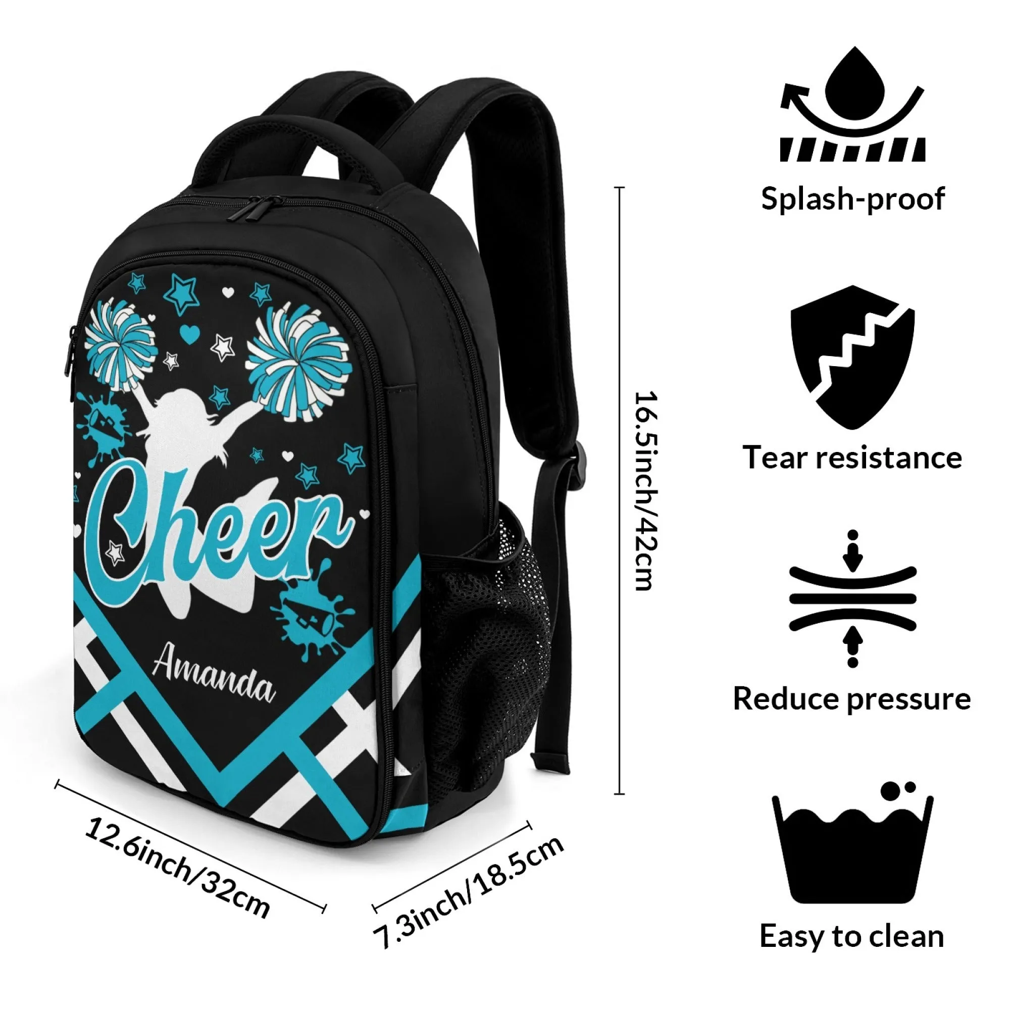 Personalized Cheer Cheerleader Blue Gold Green Orange Purple Red All Over Print Student's Name Backpacks