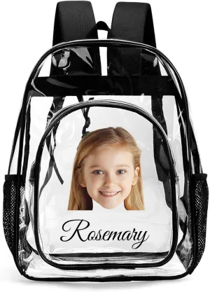 Personalized Photo Clear Backpack With Name For Kids, Custom Picture PVC Transparent School Bags For Boys Girls, Back To School Gifts, Travel Clear Plastic Backpack For Stadium Events