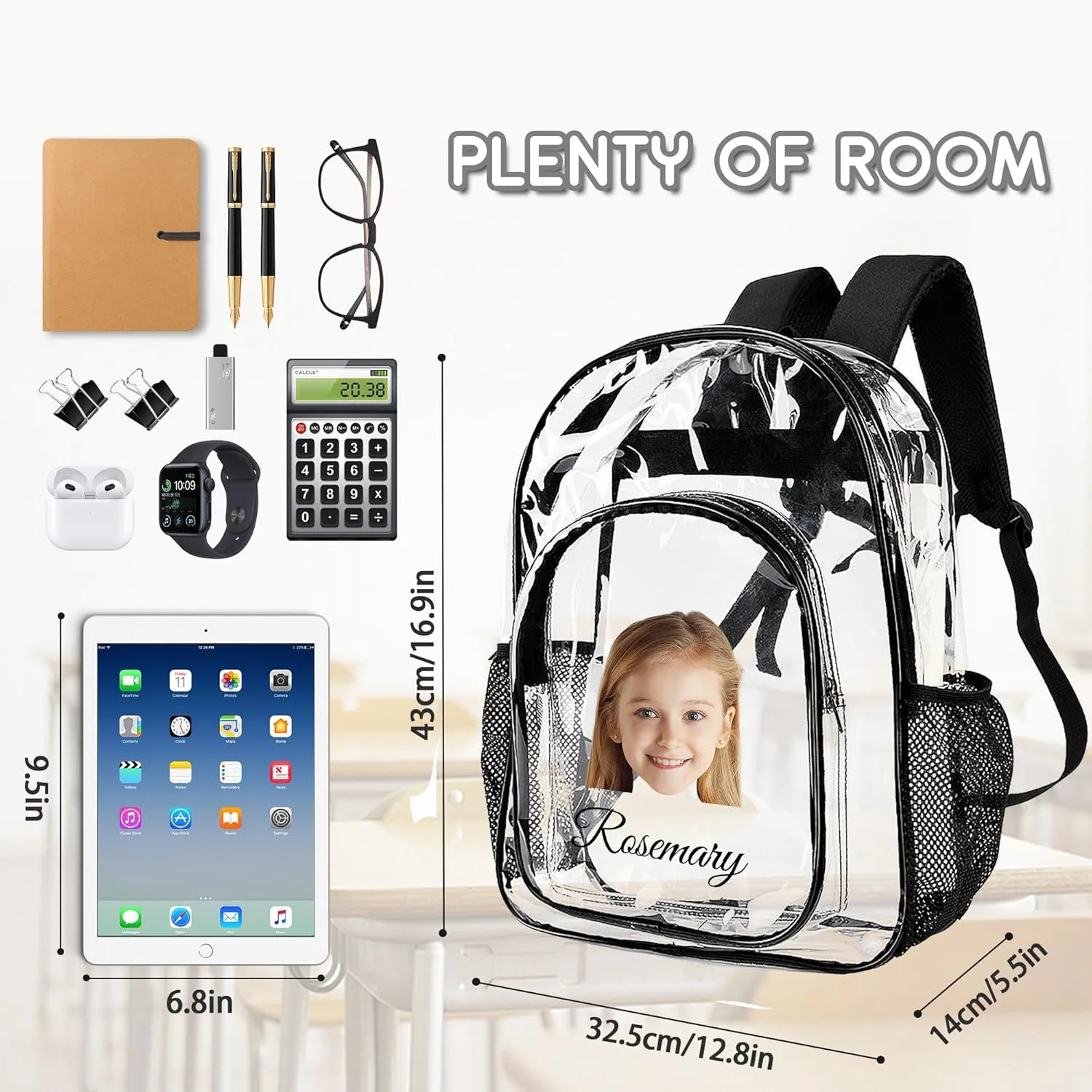Personalized Photo Clear Backpack With Name For Kids, Custom Picture PVC Transparent School Bags For Boys Girls, Back To School Gifts, Travel Clear Plastic Backpack For Stadium Events