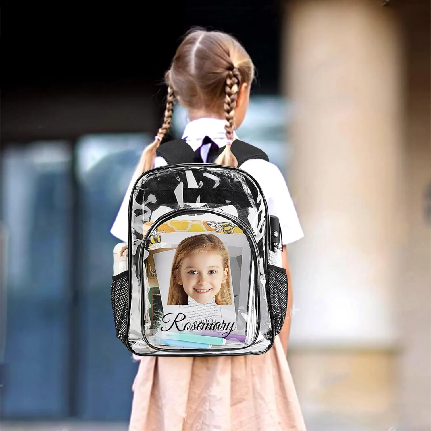 Personalized Photo Clear Backpack With Name For Kids, Custom Picture PVC Transparent School Bags For Boys Girls, Back To School Gifts, Travel Clear Plastic Backpack For Stadium Events