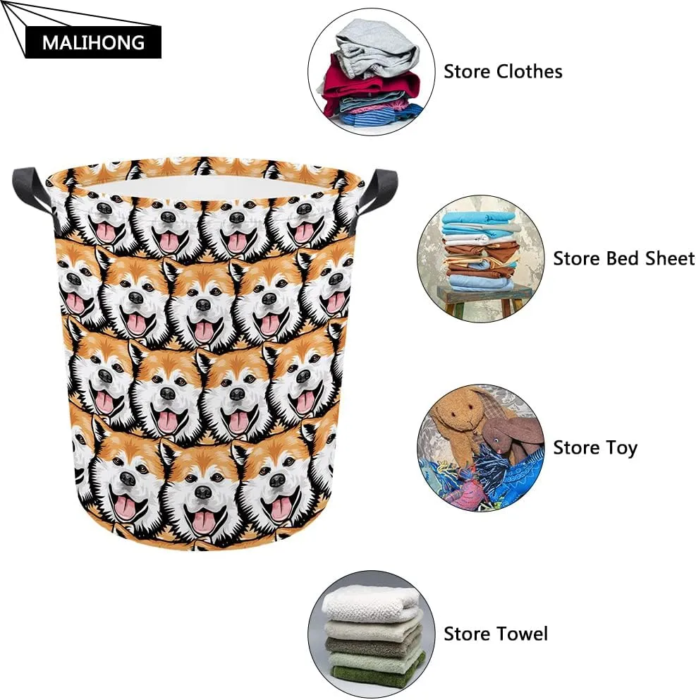 Personalized Sunflower Laundry Basket Funny Pembroke Welsh Corgi Dog Bathroom Cloth Bag Custom Dog Name Storage Basket.