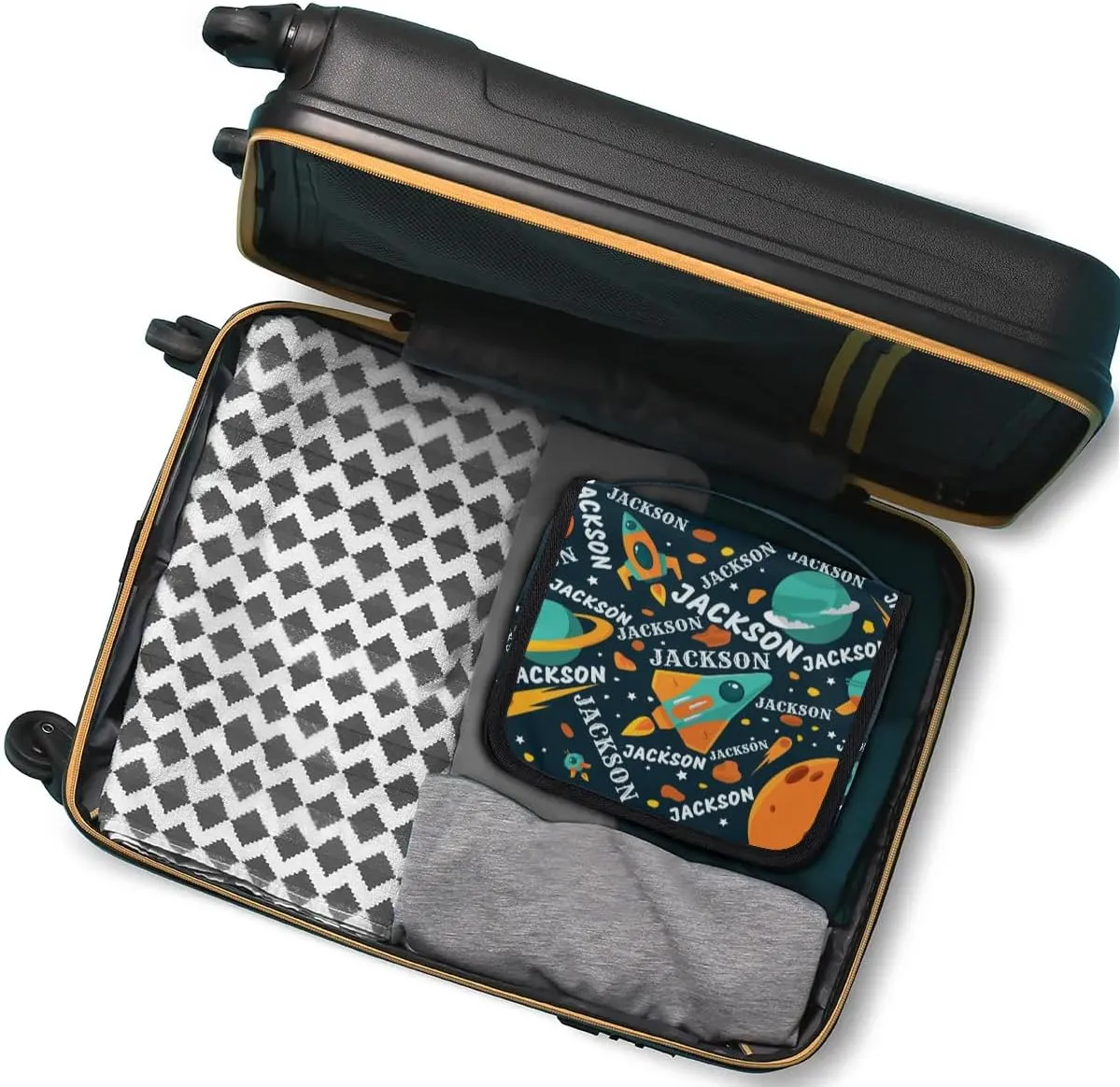 Personalized Travel Makeup Bag Cosmetic Bag for Woman Men,Custom Hanging Toiletry Makeup Bag with Handle Great DIY Gift for Boys and Girls Spaceship Planet