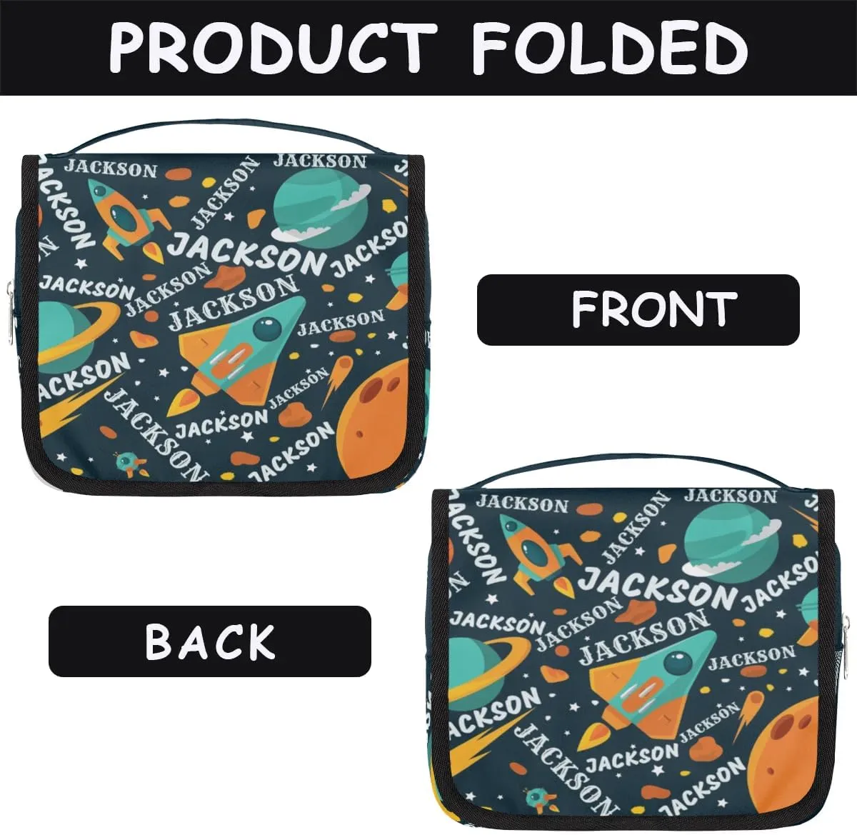 Personalized Travel Makeup Bag Cosmetic Bag for Woman Men,Custom Hanging Toiletry Makeup Bag with Handle Great DIY Gift for Boys and Girls Spaceship Planet
