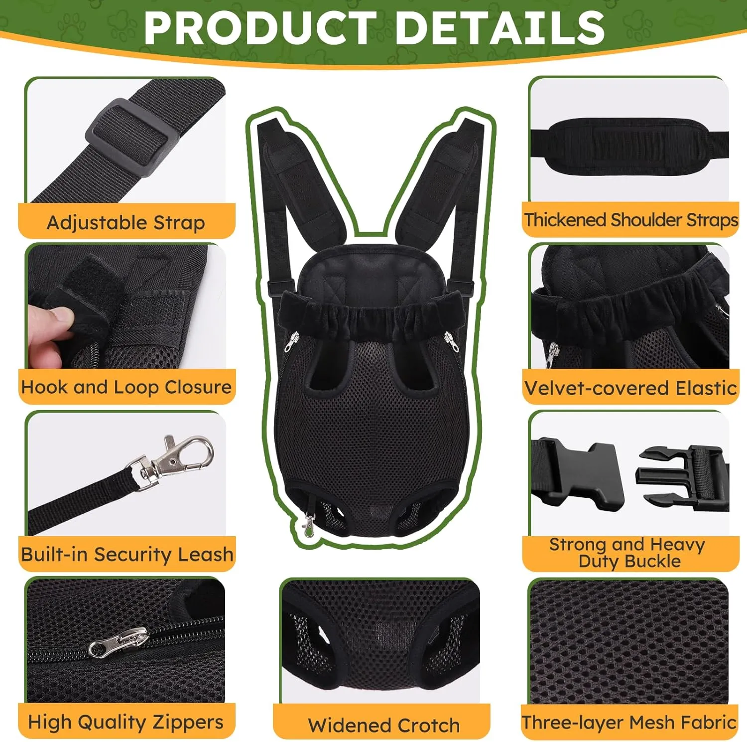 Pet Carrier Backpack, Hands-Free Adjustable Dog Front Carrier Legs Out & Easy-Fit Dog Backpack Carrier for Hiking Camping Traveling Cycling for Small Dogs and Rabbits (Small, Black)