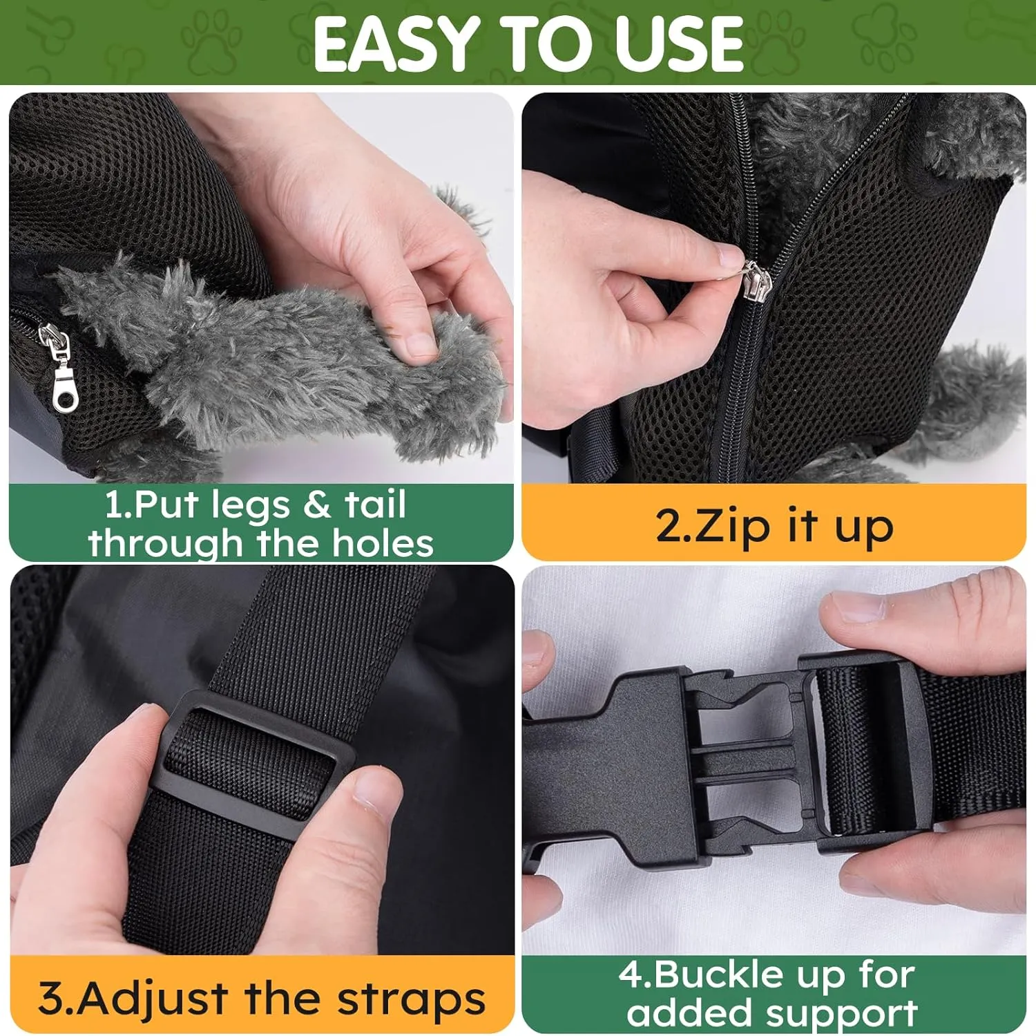 Pet Carrier Backpack, Hands-Free Adjustable Dog Front Carrier Legs Out & Easy-Fit Dog Backpack Carrier for Hiking Camping Traveling Cycling for Small Dogs and Rabbits (Small, Black)