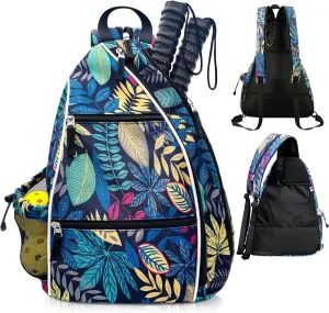 Pickleball Sling Bag Backpack for Men Women - Pickle Ball Sports Outdoor Indoor Reversible Crossbody Franklin Racquetball Badminton Travel Sling Bag (Aa-Blue Flower)