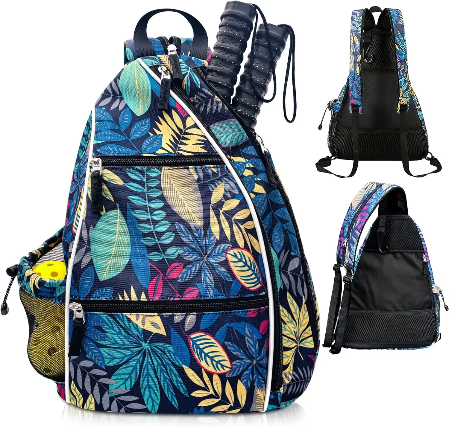 Pickleball Sling Bag Backpack for Men Women - Pickle Ball Sports Outdoor Indoor Reversible Crossbody Franklin Racquetball Badminton Travel Sling Bag (Aa-Blue Flower)
