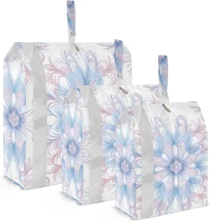 Pink and Blue Fantasy Flower Travel Storage Bag with Lanyard - Portable Lightweight Classified Storage Bag with Zipper, Dust and Waterproof Travel Packing Cube for Suitcase,3 Pieces