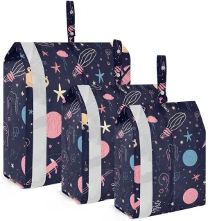 Planets Travel Storage Bag with Lanyard - Portable Lightweight Classified Storage Bag with Zipper, Dust and Waterproof Travel Packing Cube for Suitcase,3 Pieces