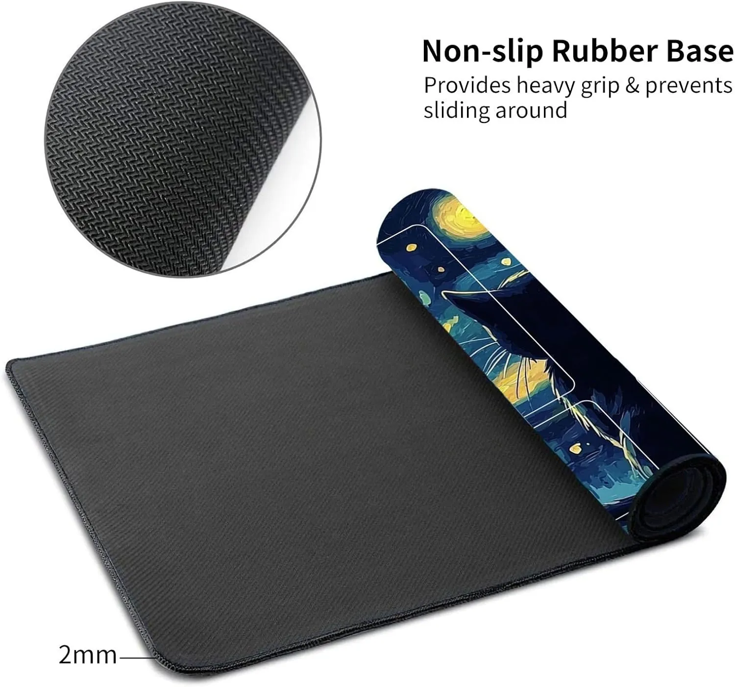 Playmat for MTG, Game Play Mat for MTG TCG 24 x 14 inches Trading Card Game Playmats with Zones Non-Slip Rubber Base and Stitched Mousepad Desk Mats, Starry Night Black Cat