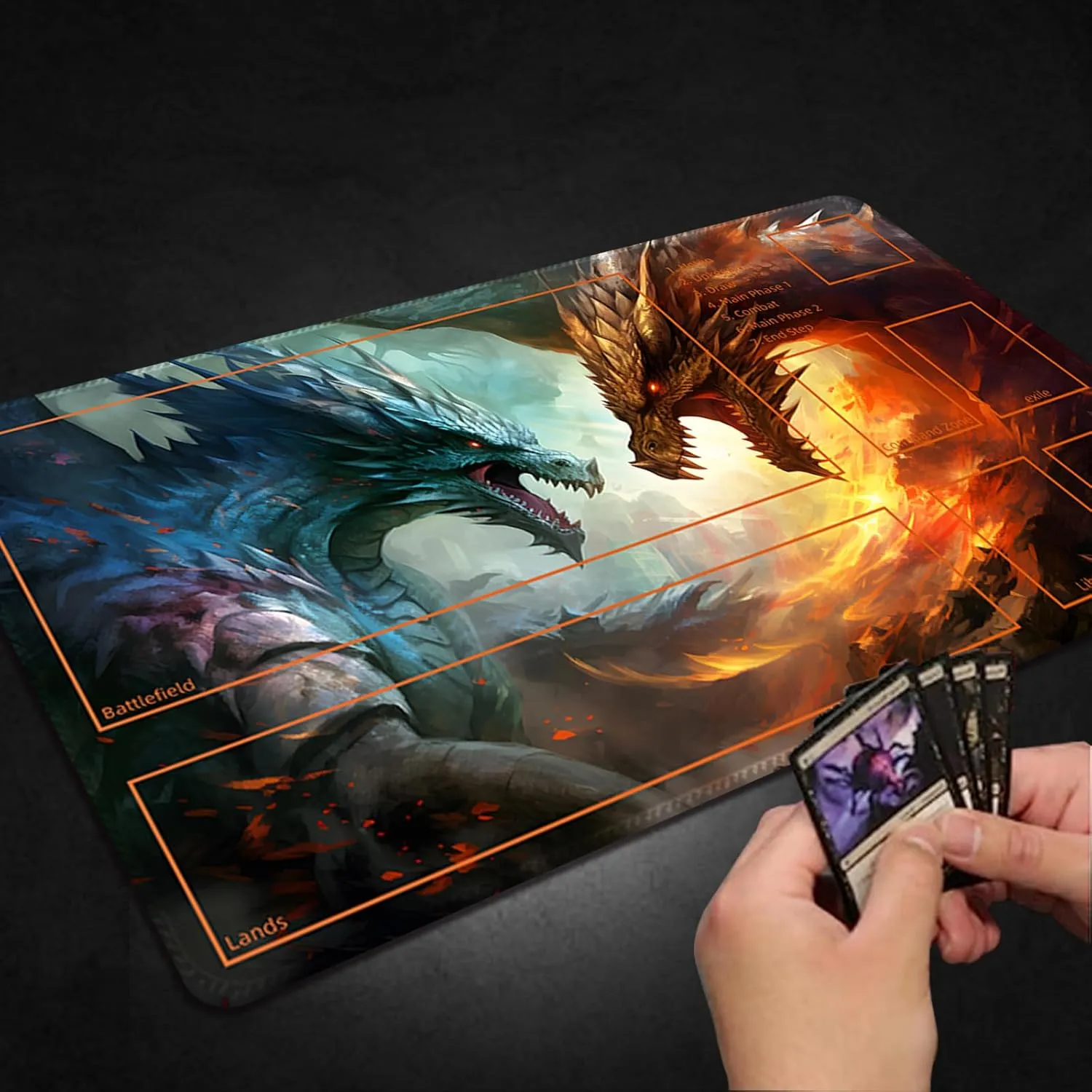 Playmat for MTG, with Free Storage Bags,Game Mat 24 x 14 inches, TCG and Board Game Mat for Cards,Mousepad Desk Mats (with Zones,Magic Mat 3)