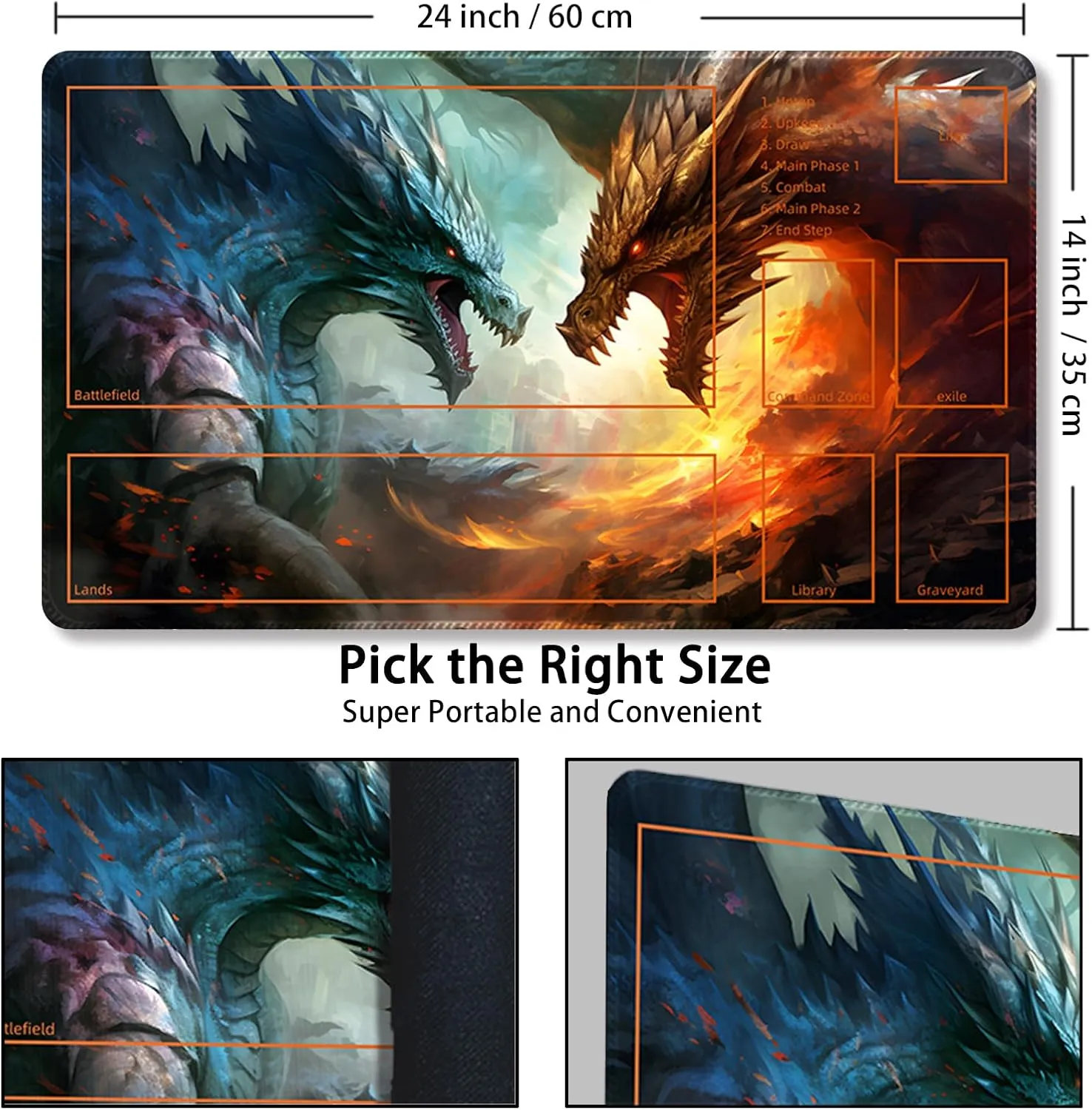 Playmat for MTG, with Free Storage Bags,Game Mat 24 x 14 inches, TCG and Board Game Mat for Cards,Mousepad Desk Mats (with Zones,Magic Mat 3)