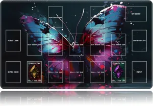 Playmat for OCG, Card Game Mat Non-Slip Rubber Base and Stitched, 24 x 14 in TCG Play Mat with Zones for CCG and Other Card Games, Colorful Butterfly