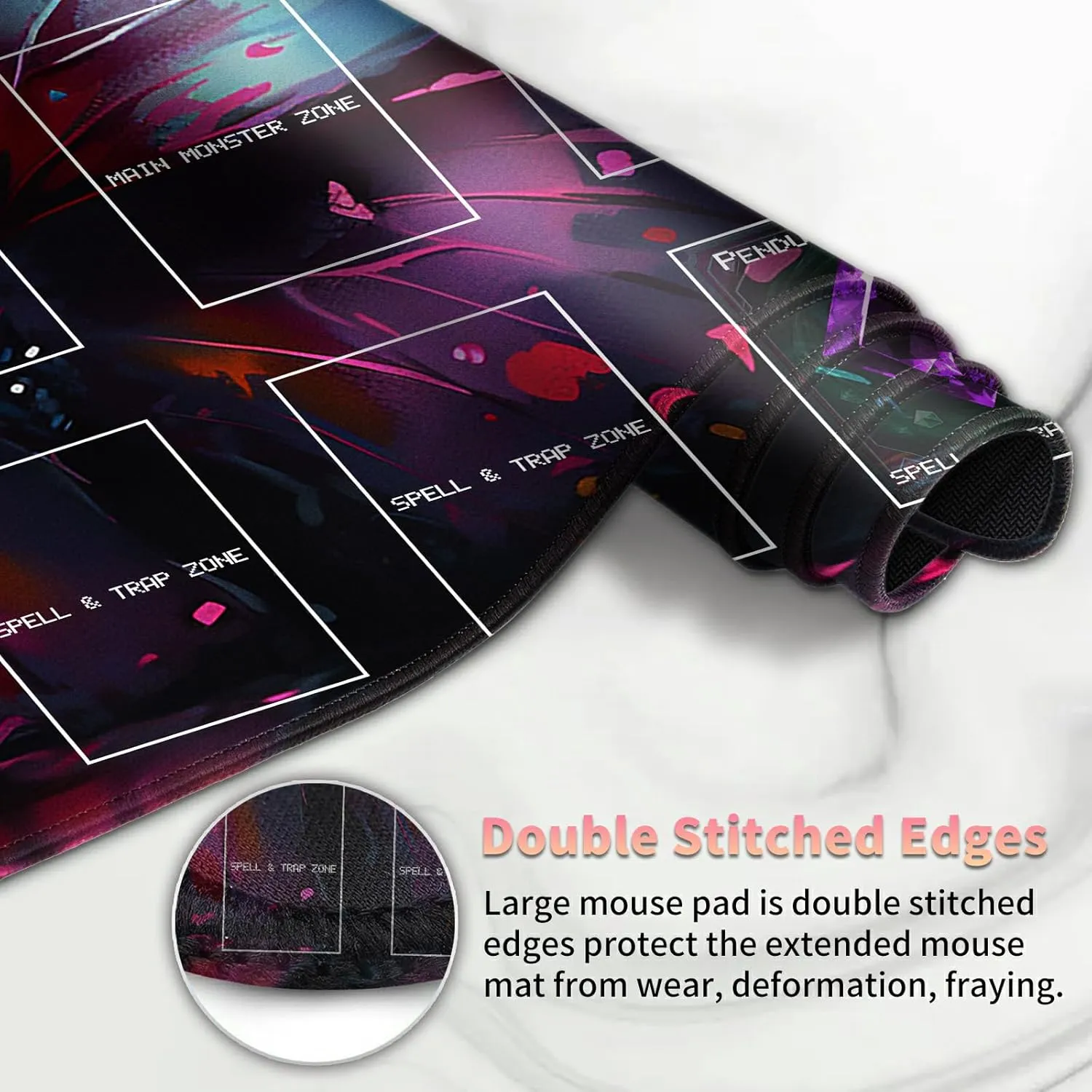 Playmat for OCG, Card Game Mat Non-Slip Rubber Base and Stitched, 24 x 14 in TCG Play Mat with Zones for CCG and Other Card Games, Colorful Butterfly