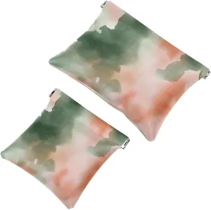 Pocket Cosmetic Bag Squeeze Top, Watercolor Abstract Sage Green and Blush Pink Colors Waterproof Travel Makeup Bag for Purse, Portable Mini Makeup Pouch No Zipper for Women