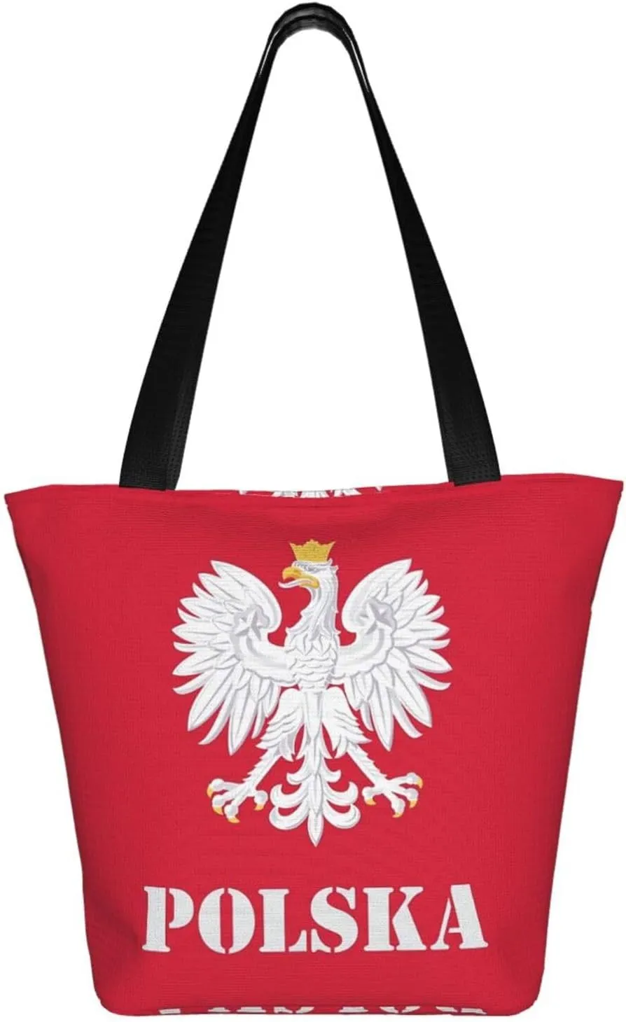 Polish Flag Poland Polska Women's Tote Bag Shoulder Bag Shopping Handbag Large Capacity Handbag With Zipper