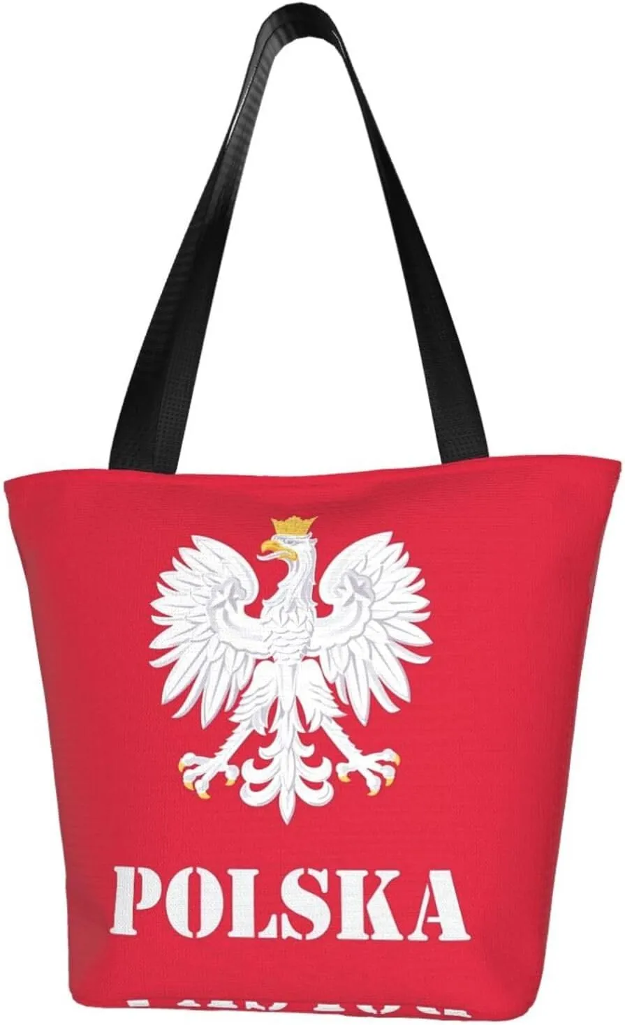 Polish Flag Poland Polska Women's Tote Bag Shoulder Bag Shopping Handbag Large Capacity Handbag With Zipper