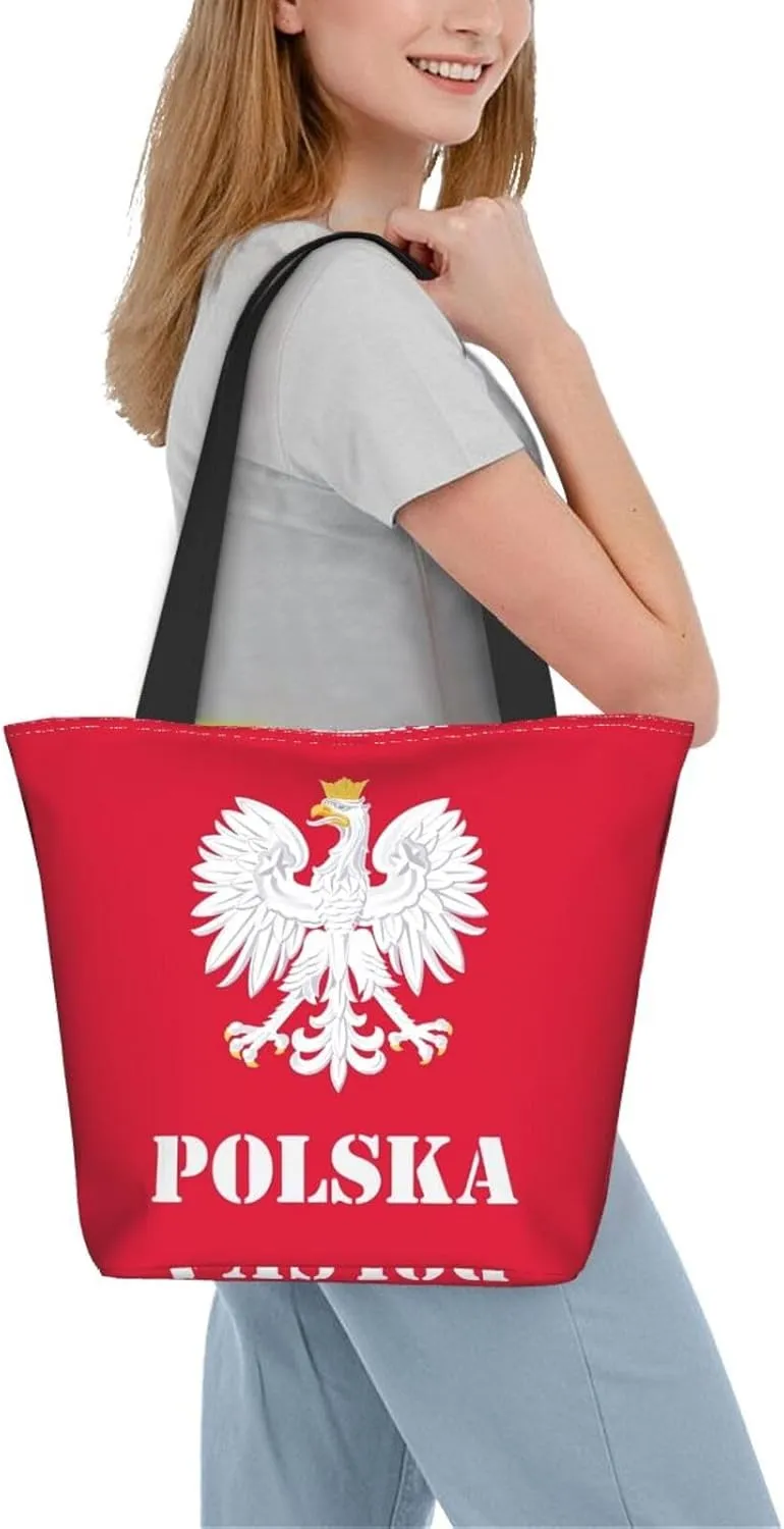 Polish Flag Poland Polska Women's Tote Bag Shoulder Bag Shopping Handbag Large Capacity Handbag With Zipper