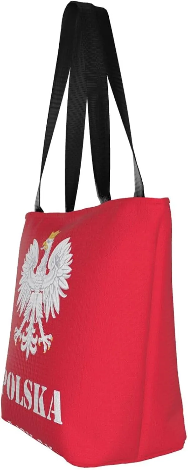 Polish Flag Poland Polska Women's Tote Bag Shoulder Bag Shopping Handbag Large Capacity Handbag With Zipper
